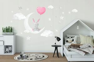 Roztomilá nálepka na stenu pre dievčatká zaľúbený zajačik 100 x 200 cm