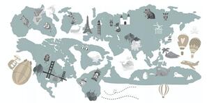 Edukačná nálepka do detskej izby mapa sveta a jeho pokladov 80 x 160 cm
