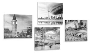 Set obrazov tajuplné mestá v čiernobielom prevedení