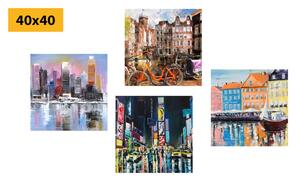 Set obrazov mestá s imitáciou olejomaľby
