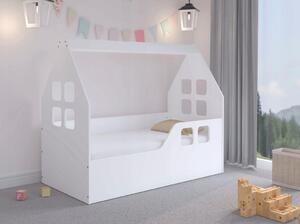 Kvalitná detská posteľ 140 x 70 cm bielej farby v tvare domčeka Biela