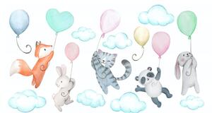 Detská dekoračná nálepka na stenu zvieratká s balónmi