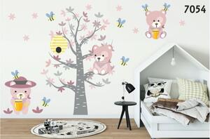 Ružová nálepka na stenu pre dievčatká raj medvedíkov 80 x 160 cm