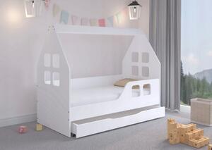 Okúzľujúca detská posteľ so šuflíkom 160 x 80 cm bielej farby v tvare domčeka Biela