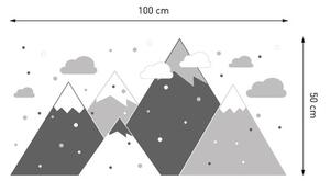 Moderná sivá nálepka na stenu škandinávske hory 100 x 50 cm