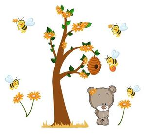 Roztomilá nálepka na stenu smutný medvedík a včely 100 x 200 cm