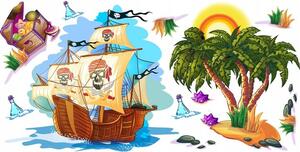 Farebná dekoračná nálepka na stenu pirátska loď s pokladom