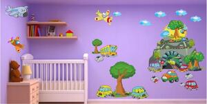 Veselá nálepka na stenu pre chlapčeka do detskej izby autá a lietadlá 60 x 120 cm