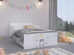 Kúzelná detská posteľ 160 x 80 cm so spiacou mačkou a súhvezdiami Biela