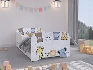 Krásna biela posteľ do detskej izby s motívom zvieratká 160 x 80 cm