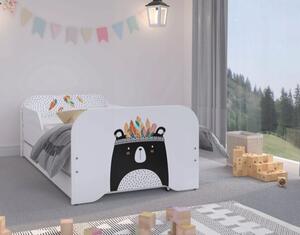 Čarovná detská posteľ 160 x 80 cm s motívom veľkého medveďa Biela