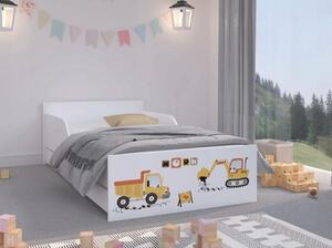 Vysoko kvalitná detská posteľ 180 x 90 cm pre malých stavbárov Biela