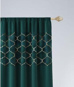 Tmavozelený záves so sofistikovaným zlatým detailom v hornej časti 140 x 250 cm so zavesením na riasiacu pásku Zelená