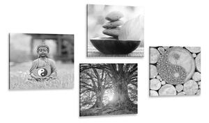 Set obrazov v čiernobielom štýle Feng Shui