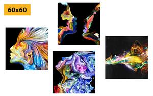 Set obrazov farebná abstrakcia na čiernom pozadí
