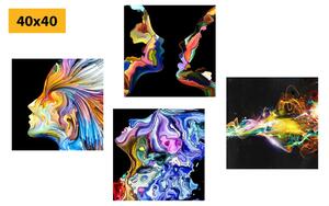 Set obrazov farebná abstrakcia na čiernom pozadí
