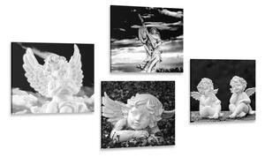 Set obrazov anjeliky v čiernobielom prevedení