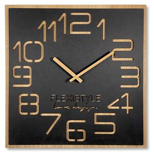 Dizajnové nástené hodiny v luxusnej kombinácia dreva a čiernej farby 60 cm Čierna