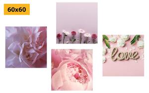 Set obrazov kvety v jemnom ružovom odtieni