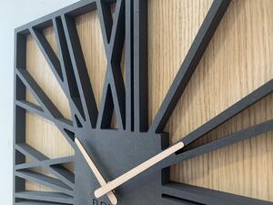 Fenomenálne hranaté hodiny v kombinácií dreva a luxusnej čiernej farby 50 cm Čierna
