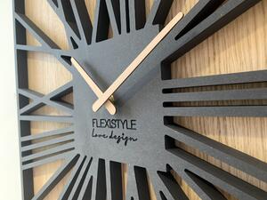 Fenomenálne hranaté hodiny v kombinácií dreva a luxusnej čiernej farby 50 cm Čierna