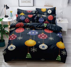 Kvalitné tmavo modré vianočné posteľné obliečky s farebnými ozdobami Modrá
