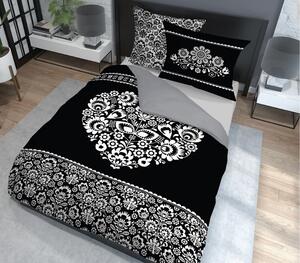Čiernobiele bavlnené posteľné obliečky s folklórnym motívom Čierna