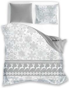 Kvalitné bielo sivé bavlnené vianočné posteľné obliečky so sobmi Sivá