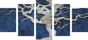 5-dielny obraz abstraktný strom na dreve s modrým kontrastom