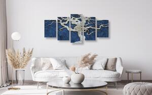 5-dielny obraz abstraktný strom na dreve s modrým kontrastom