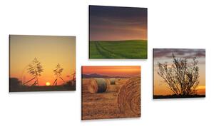 Set obrazov romantický západ slnka na lúke