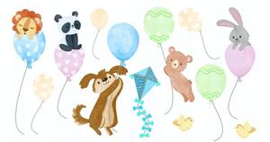 Farebná nálepka do detskej izby zvieratká s balónmi 60 x 120 cm