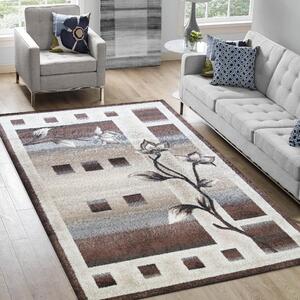 Kvalitný koberec do obývačky s motívom kvetov Hnedá Šírka: 80 cm | Dĺžka: 150 cm