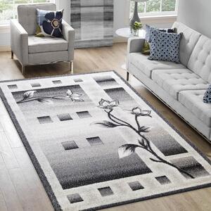 Štýlový koberec do obývačky s motívom kvetov Sivá Šírka: 80 cm | Dĺžka: 150 cm