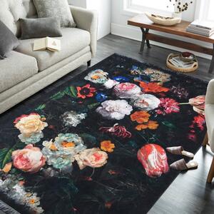 Protišmykový koberec s očarujúcim kvetinovým motívom Čierna Šírka: 120 cm | Dĺžka: 180 cm