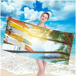 Plážová osuška s motívom paliem a surfov 100 x 180 cm Modrá