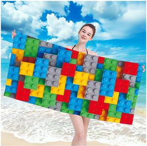 Plážová osuška s motívom farebných lego kociek 100 x 180 cm Modrá