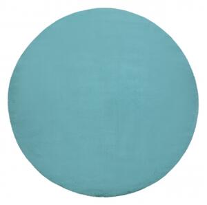 Okrúhly koberec BUNNY aqua modrý, imitácia králičej kožušiny