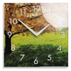 Dekoračné sklenené hodiny 30 cm s jesenným motívom Žltá