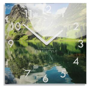 Dekoračné sklenené hodiny 30 cm s motívom horského jazera Modrá