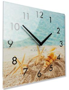 Dekoračné sklenené hodiny 30 cm s motívom pláže Béžová