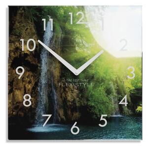 Dekoračné sklenené hodiny 30 cm s vodopádom Zelená