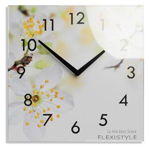 Dekoračné sklenené hodiny 30 cm s motívom čerešňových kvetov Biela