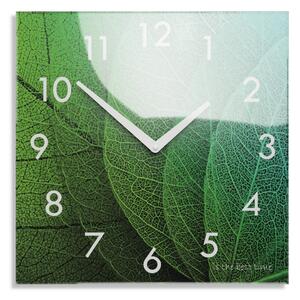 Dekoračné sklenené hodiny 30 cm s motívom listov Zelená