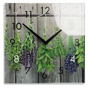 Dekoračné sklenené hodiny 30 cm s motívom byliniek Zelená
