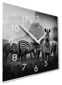 Dekoračné čierno biele sklenené hodiny 30 cm s motívom zebry Čierna