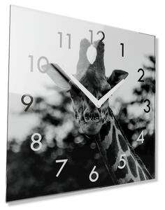 Dekoračné čierno biele sklenené hodiny 30 cm s motívom žirafy Čierna