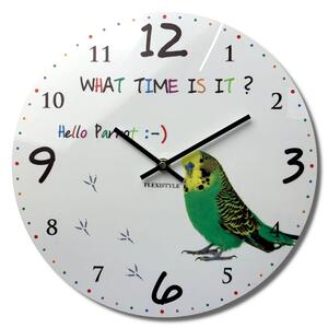 Kvalitné detské nástenné hodiny 30 cm s papagájom Biela
