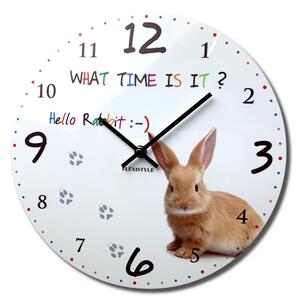 Kvalitné detské nástenné hodiny 30 cm so zajačikom Biela