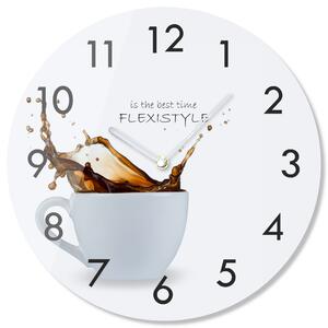 Okrúhle kuchynské hodiny s kávou Biela